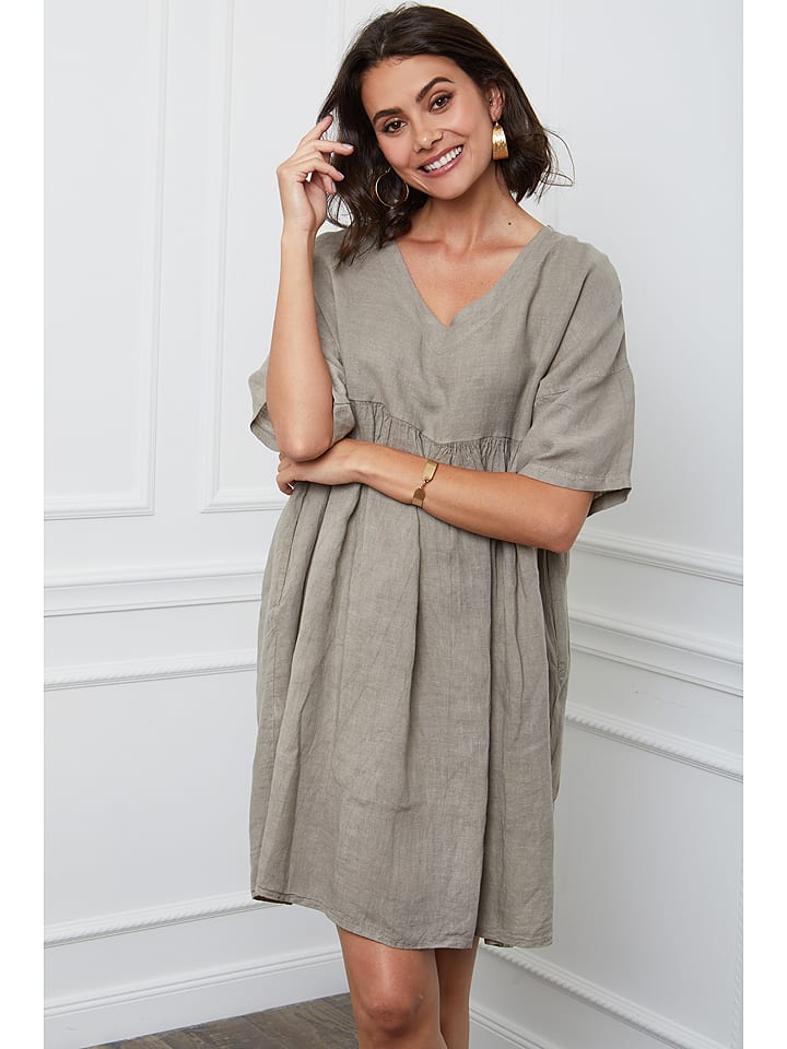 Fleur de Lin Leinen-Kleid "Etsy" in Taupe - L