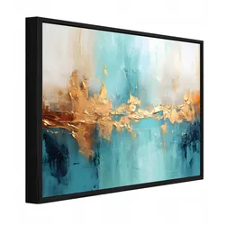 BILDER mit Rahmen Marmor Abstrakt Gold Blau Leinwandbild Wandbild 120x80 cm