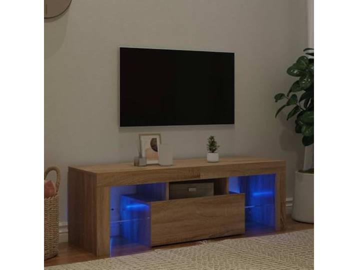 TV Board 120 cm mit RGB LED Beleuchtung Sonoma Eiche 120x35x40 cm Modernes TV Board mit Farbanpassung leicht zu reinigen
