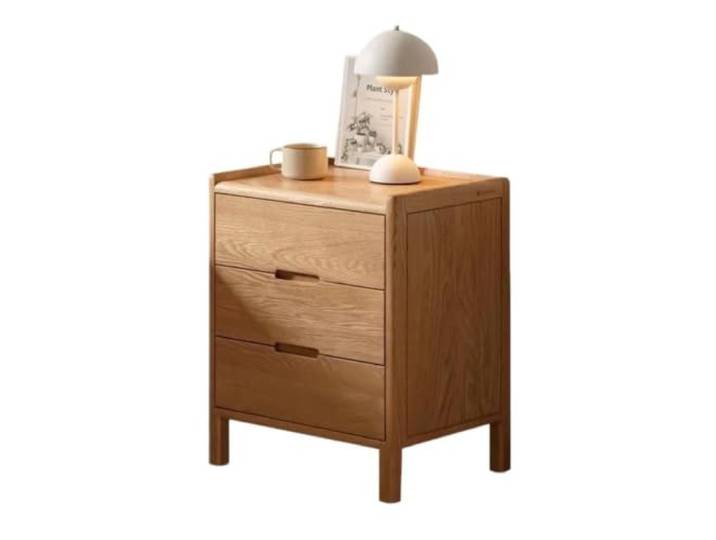 Nachttisch aus Massivholz, 3 Schubladen, Schieferplatte, Schlafzimmer Nachttisch aus Holz, zusammengebaut, Walnuss natur, verschiedene Größen(Khaki)