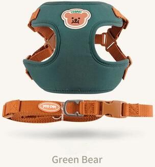 Uplift Treasures Cute Bear Adjustable Pet Harness And Leash Set green l