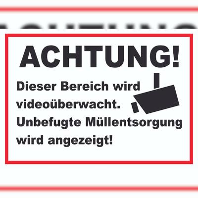 HB-Druck Achtung Videoüberwachung Unbefugte Müllentsorgung wird angezeigt Schild A6 Rückseite selbstklebend