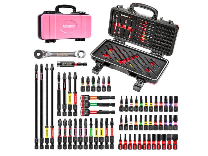 Geinxurn 66 pièces ensemble d'outils emballés, embouts de tournevis à percussion, tournevis à écrou, mini tournevis à cliquet et porte-embout à percussion pour les réparations à domicile