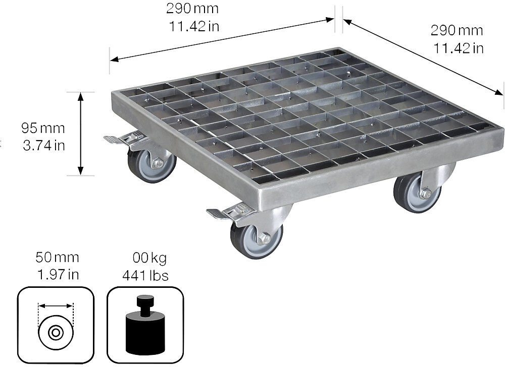 Pflanzenroller INDUSTRIAL, Tragfähigkeit 200 kg, LxB 290 x 290 mm, silber Wagner