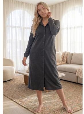 Plus Size Women's Only Necessities® Fleece Snap-Front Robe by Only Necessities in Heather Charcoal (Size 2X)