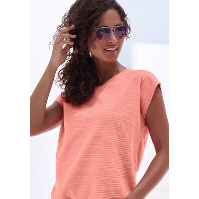 Kurzarmshirt VIVANCE "mit modischer Streifenstruktur", Damen, Gr. 36/38, orange (peach), Jersey, Obermaterial: 100% Baumwolle, unifarben, Basic, gerade normal, Rundhals, Shirts, aus Baumwoll-Qualität