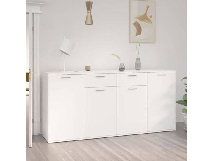 Buffet Blanc - JILL - Moderne - 160x36x75 cm - Portes et tiroirs