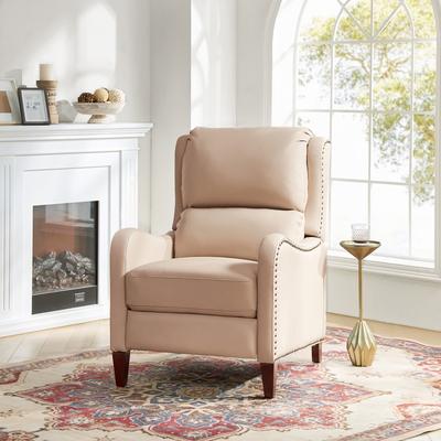 HULALA HOME Brigida Cigar Genuine Leather Manual Recliner with Nailhead Trim