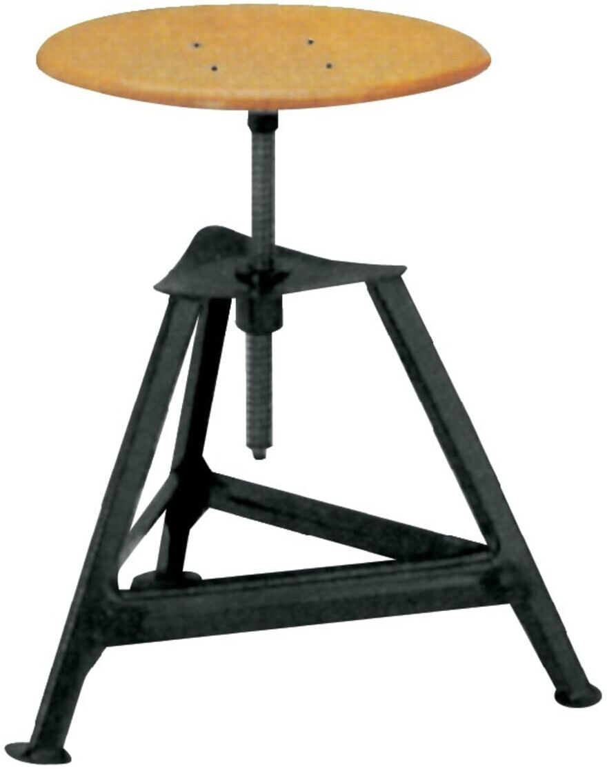 Bandstahl-Drehhocker Holz Rundsitz, RAL 9005 Dreibein, Höhe 400-600mm Sitzfläche ; E/D/E