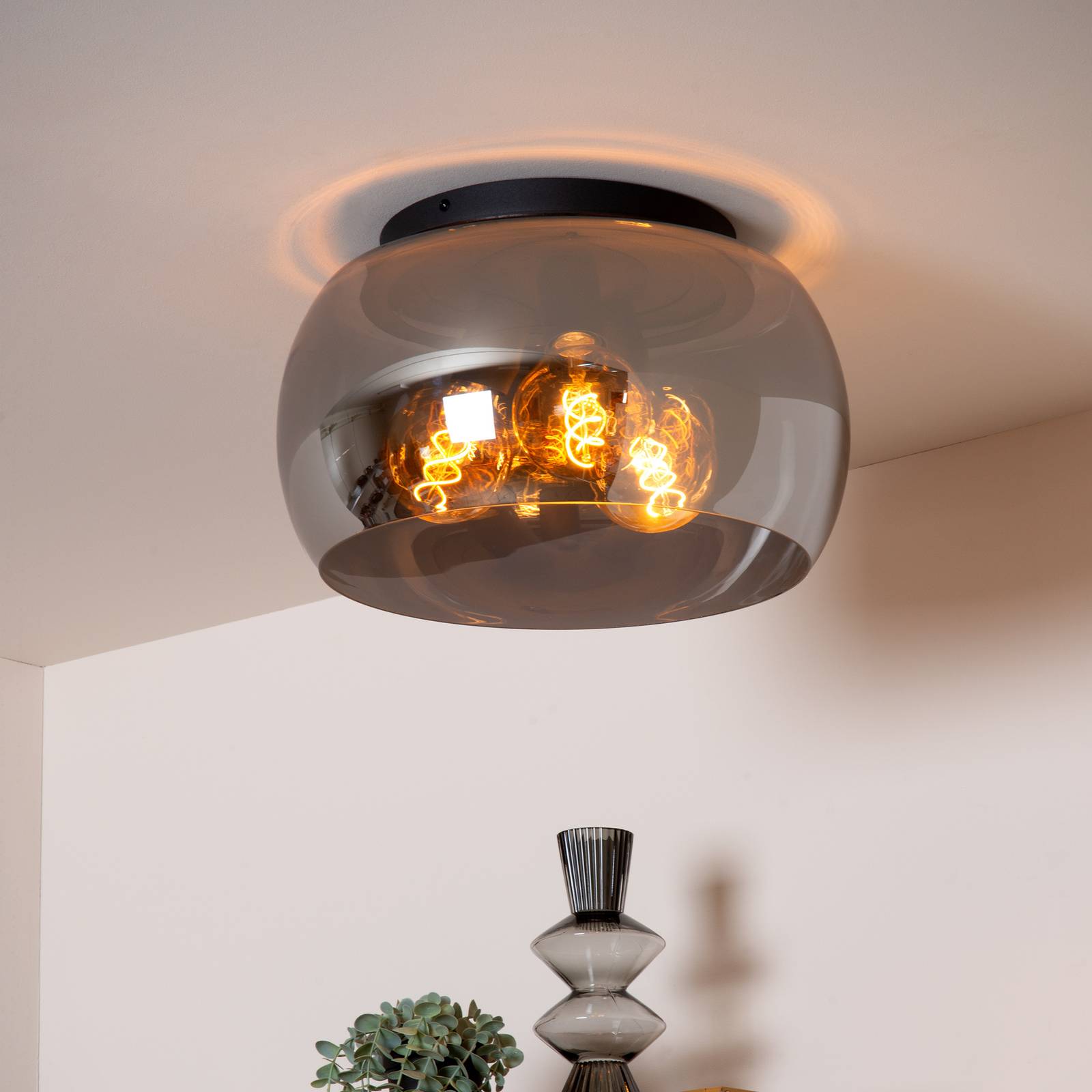 Lucide Ceiling Light Olivia, dimmable, Alu / grey / zinc, Living / Dining Room, Glass, Ceiling Light