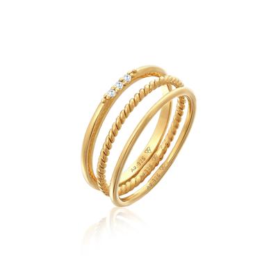 Ring-Set ELLI "Ring Zirkonia Kordel Basic Stapel (3 tlg.) 925 Silber" Gr. 56, gold, Fingerringe, Damen, 56,mit Stein, Silber 925 (Sterlingsilber)
