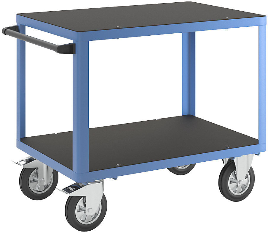 Montagewagen, Tragfähigkeit 1000 kg, 2 Ladeflächen aus Siebdruckplatten, Ladefläche 1050 x 700 mm, Gestell lichtblau eurokraft pro