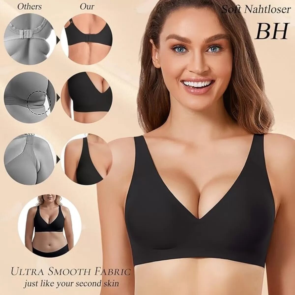 INF Nahtloser kabelloser BH mit 3D-Stütze, Softcup, Größe L Schwarz