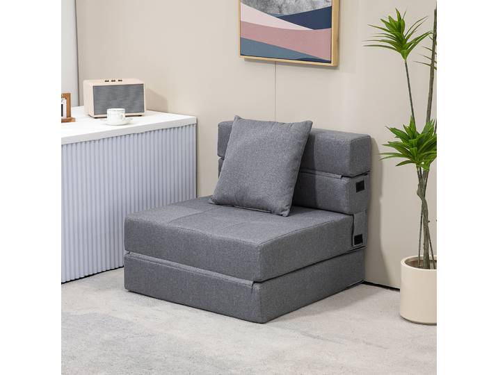 HOMCOM Chauffeuse Convertible 1 Place Tissu Gris
