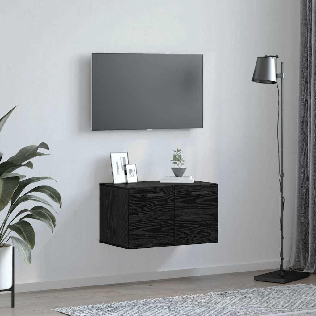 17 Stories vidaXL Wall-Mounted Cabinet Wall-mounted Engineered Wood Storage Indoor Modern Black Oak 35cm H X 60cm W X 36.5cm D