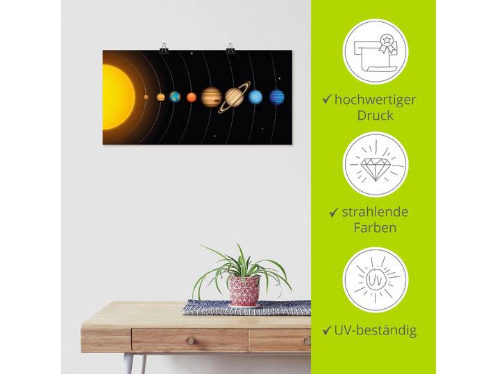 Wandbild ARTLAND Vector Sonnensystem mit Planeten , bunt (farbe bild(er): bunt), B:150cm H:75cm, Bilder, Wandbild, als Alubild, Leinwandbild, Poster in verschied. Grössen