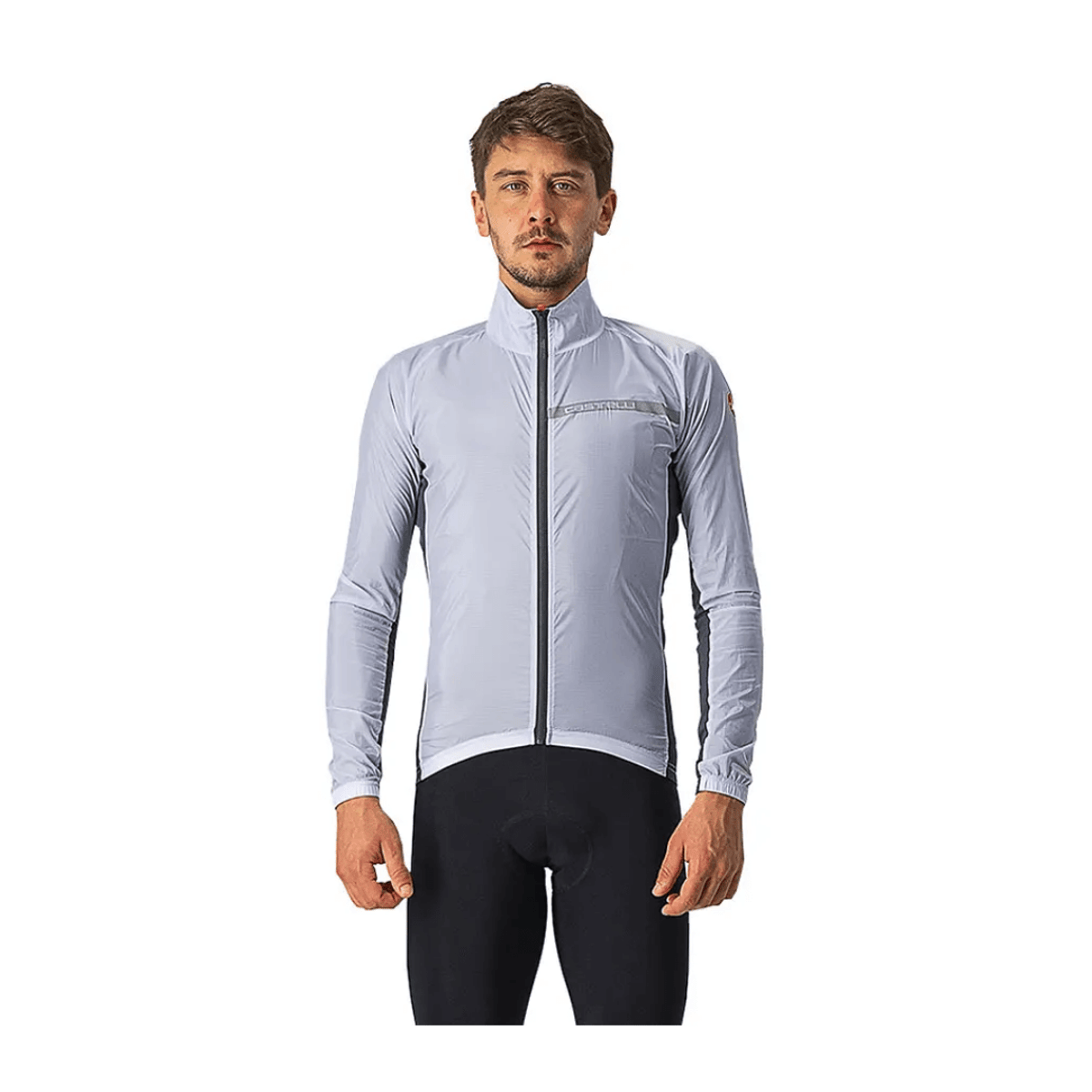 Jaqueta corta-vento Castelli Squadra Stretch cinza prata, Tamanho S Homem