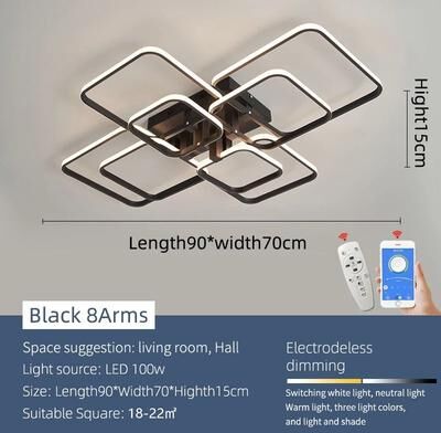 Uplifted Finds Modern Architectural LED Chandelier   Professional Geometric Linear Ceiling Light Fixture 8 Arms Black Square
