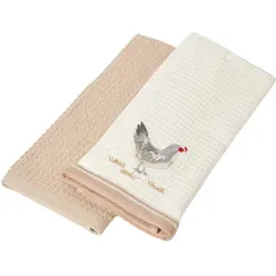 GESCHIRRTÜCHER Huhn, 2er-Set Waffelpiqué, 100% Baumwolle
