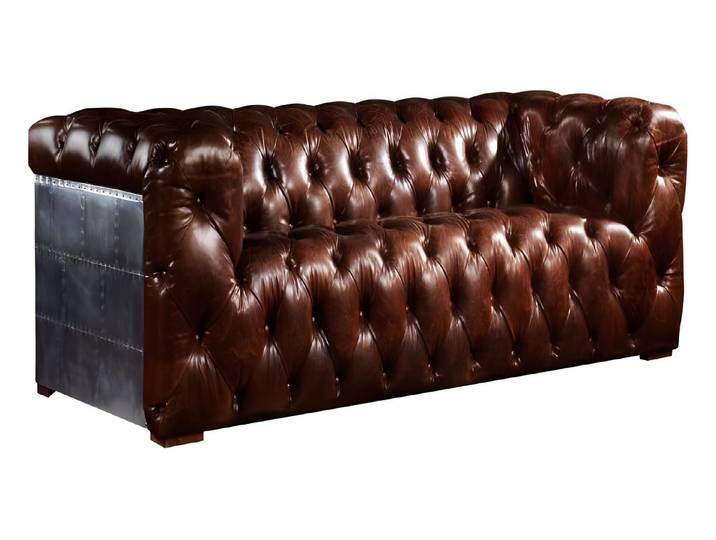 Xlmoebel Chesterfield-Sofa XLMOEBEL Chesterfield Sofa braunes Leder mit Aluminium-Rückseite, Sofa 1 Teile, Made in Europa
