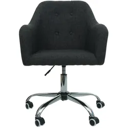 Décoshop26 - Drehbarer Bürostuhl mit höhenverstellbaren Armlehnen in dunkelgrauem Stoff mit Zierknöpfen 04_0006231