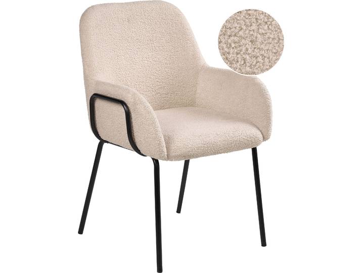 BELIANI Esszimmerstuhl Hellbeige Bouclé Gepolstert mit Schmalen Armlehnen Schwarzem Metallgestell Modernes Design Polsterstuhl Teddyfell Stuhl