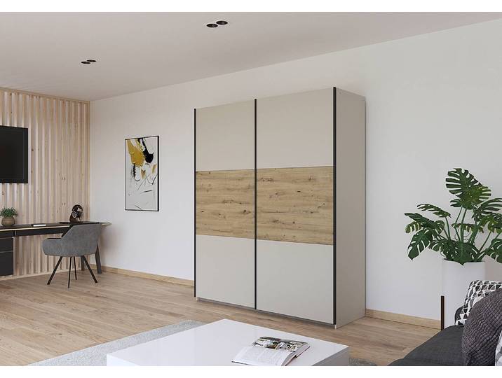 Schwebetürenschrank Neo 175cm Beige/Kaschmir/Eiche Artisan Dekor