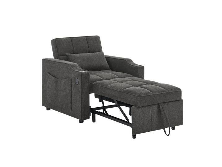 Fauteuil convertible en lin gris foncé avec usb 190 cm