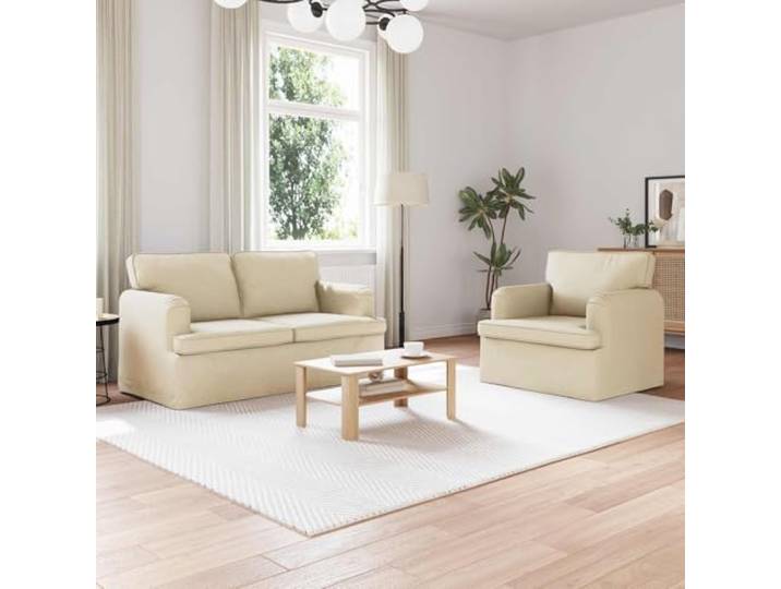Sofa Set 2 stk. Creme Stoff, Modulares Ecksofa mit Metallgestell und Kissen Modulares Design, Metallgestell, Holzwerkstoff-Armlehnen, atmungsaktiver Stoff, Schaumstoffkissen, Wohnzimmer & Schlafzimmer