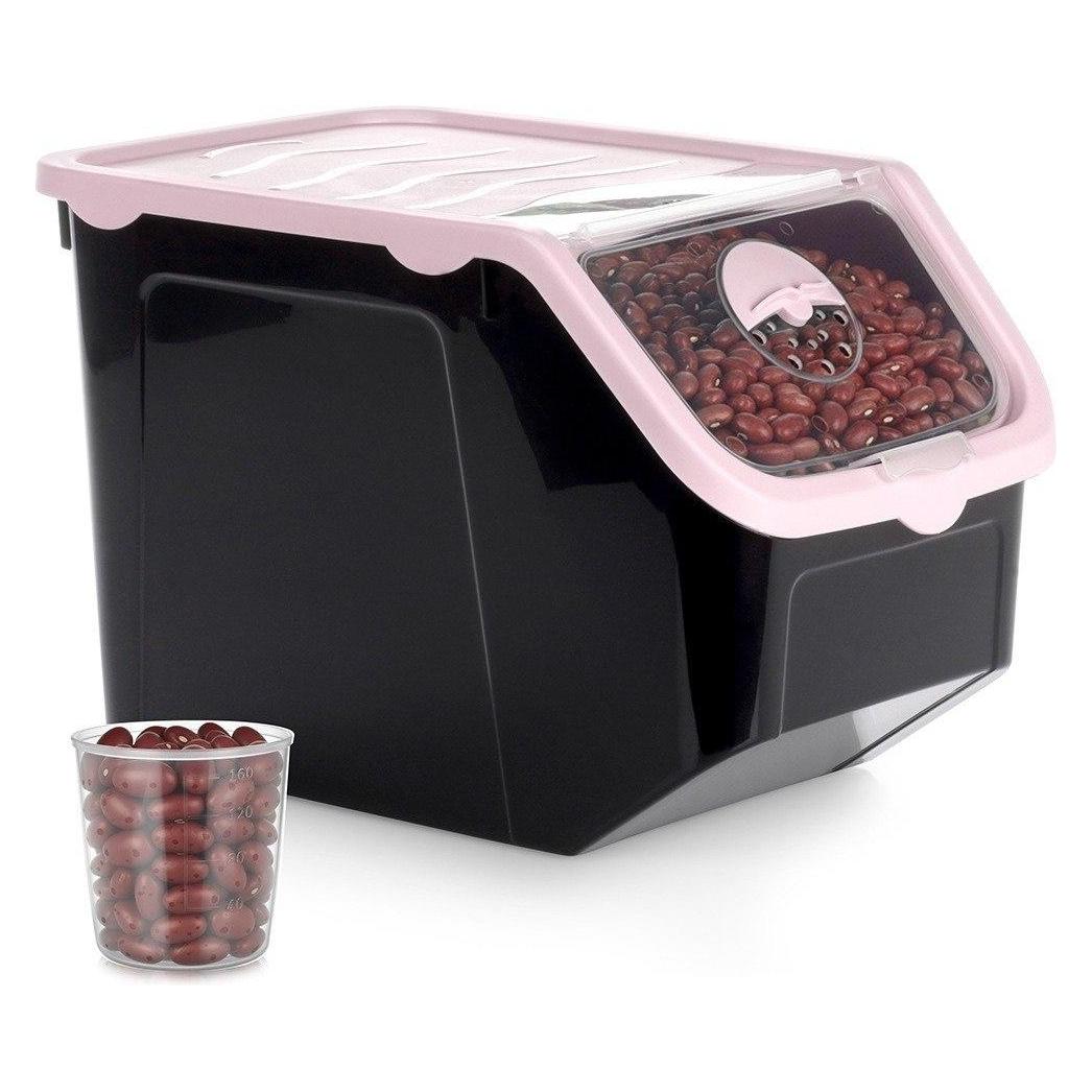 Excellent Houseware Behälter für Gemüse, Obst, Kartoffeln und Zwiebeln mit Messbecher, schwarz-rosa, 12 l (12 l) (76521423)