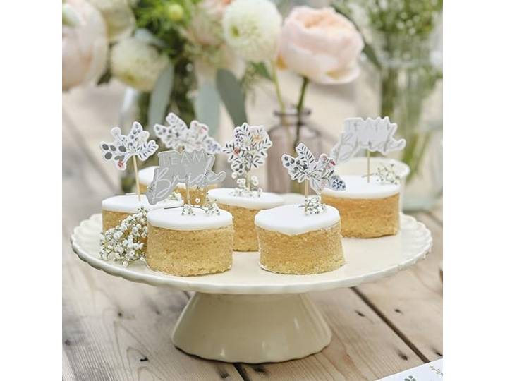 Ginger Ray Team bruid en bloemenprint cupcake toppers op houten plectrums vrijgezellenfeest taartdecoraties 12 stuks