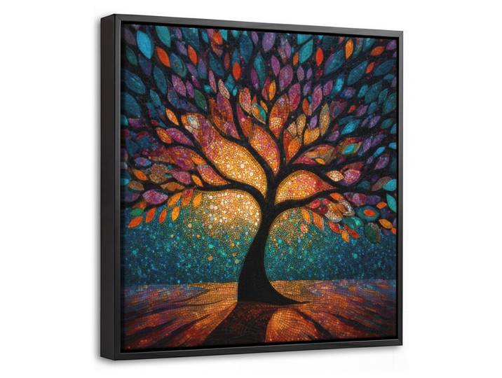 LEINWAND Bilder mit Rahmen - Mosaik - Bunt - Baum - Äste - 20x20