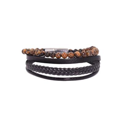 Lederarmband FIRETTI "Schmuck Geschenk Armschmuck Edelsteinarmband Tigerauge", silber (schwarz, braun, edelstahlfarben, braun), Armbänder, Herren, 20cm, Edelstahl Leder, Edelstahl, Leder, Lederarmband, Made in Germany - mit Tigerauge