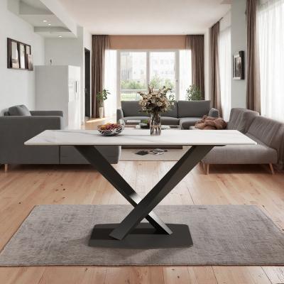 ZWYO HOSIMU "63"" Modern Sintered Stone Dining Table, Rectangular Kitchen Table with Metal X-Leg Base for 6"