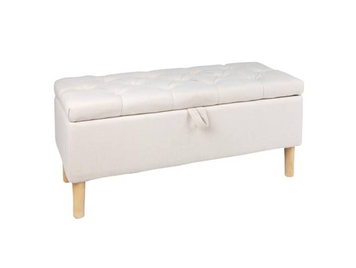 Truhenbank CASTLE - 100cm - beige - Strukturstoff Massivholz-Beine Stauraum montiert geliefert, hohe Belastbarkeit, hoher Komfort, Ziersteppung, Landhausstil, Chesterfield Design