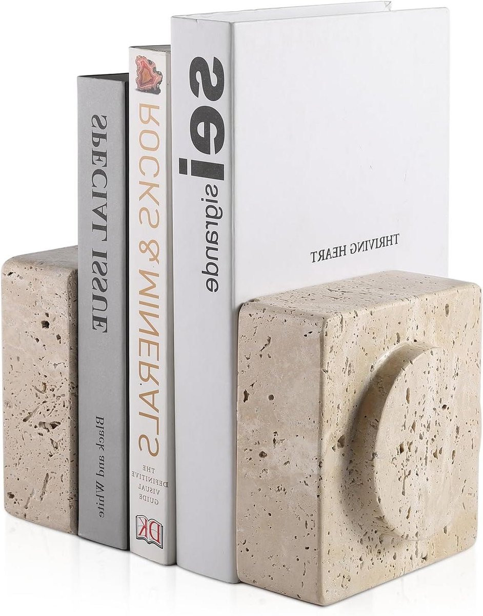 Decoratieve Marmeren Boekensteunen van Natuurlijke Travertijn in Beige - 12,7 x 12,7 cm