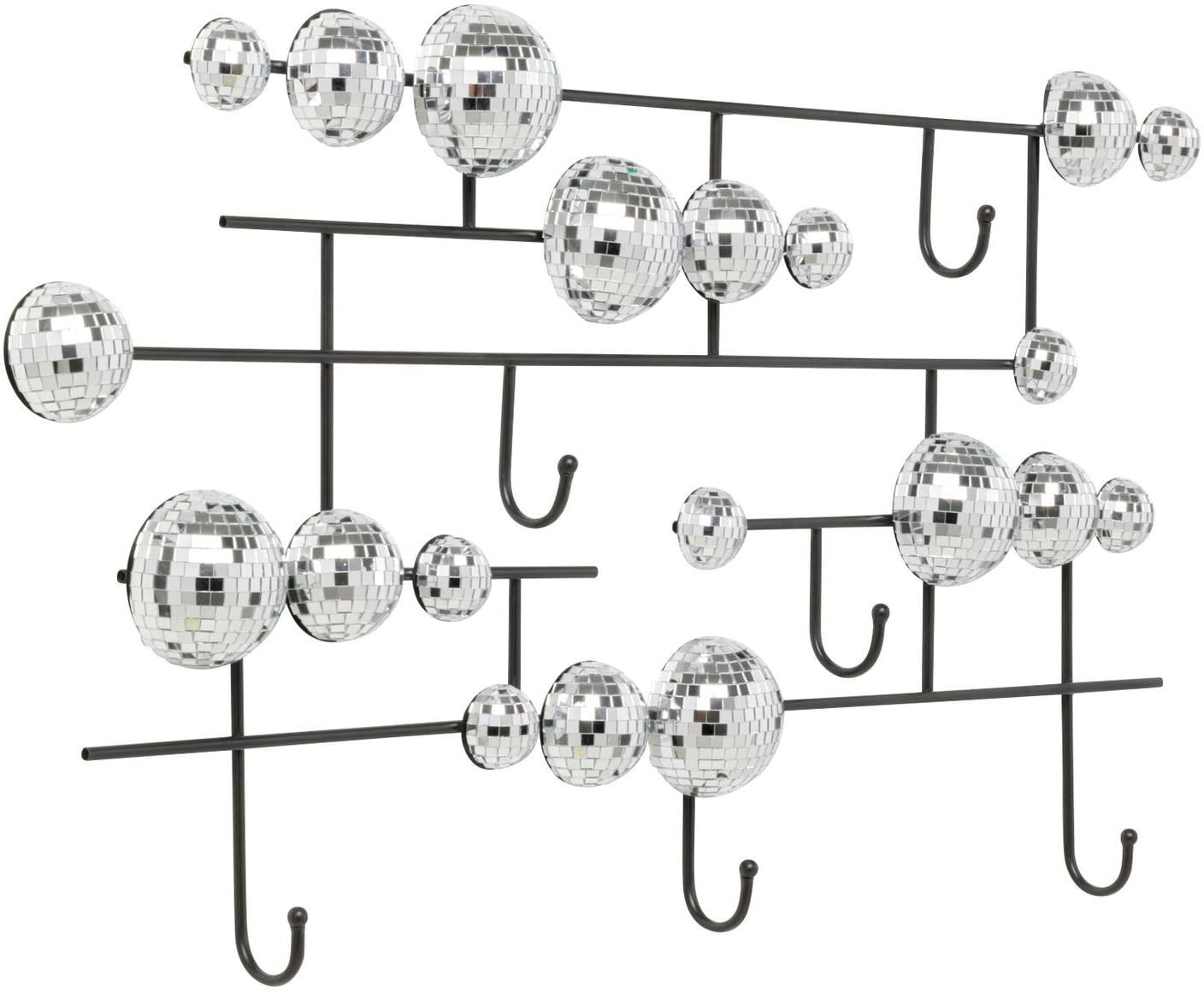 Wandgarderobe KARE DESIGN "Disco Balls 44.5 x 79 x 5,5 cm", schwarz (schwarz, silber), B:79cm H:45cm T:6cm, Glas, Kunststoff, Metall, Polystyrol, Stahl, Garderobenpaneele, Wandgarderobe schwarz, silber B/H/T: 79cm x 45cm x 6cm