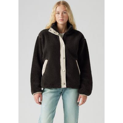 Plüschjacke LEVI'S "LSE_VALLEY SHERPA JACKET", Damen, Gr. XS (34), schwarz (lsevalley sherpa jacket caviar), Web, Obermaterial: 100% Polyester, unifarben mit Farbeinsatz, regular fit hüftbedeckend, elastischer Bund, Jacken, mit kontrastfarbenen...