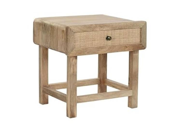 Nachttisch mit 1 Schublade aus Mangoholz und natürlichem Rattan, 51 x 40 x 51 cm