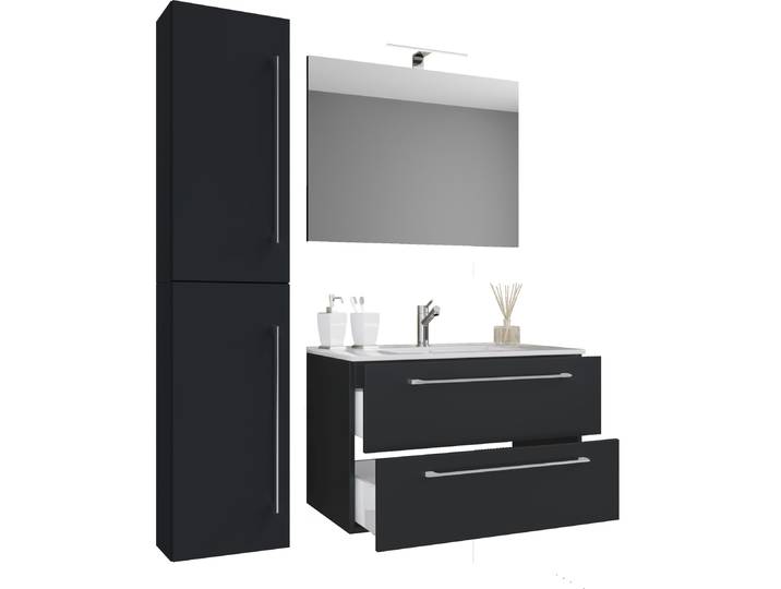 Waschtisch VCM 4-tlg. Waschplatz Waschtisch Badinos Schublade SP , schwarz, B:93cm T:46cm, Waschtische, Waschtisch