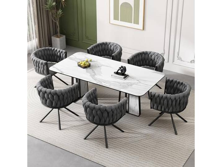 I0I&I0I Luxus Samt-Esszimmerstuhl, 360° Drehbar, Ergonomisch, Metallbeine, Hochwertige Polsterung, Modernes Design, Stabil und Langlebig, Ideal für Wohnzimmer und Schlafzimmer (6, Grau)