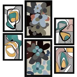 POSTER Set Mit 6 Hodgepodge Blume In Blume Zusammenfassung Ästhetische Dekorative Gemälde Für Ihr Wohnzimmer Zuhause A3 & A4 Schwarzer Rahmen