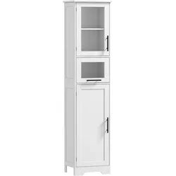 HOMCOM Hoher Badezimmerschrank verstellbare Regalböden Glastür Schublade schmaler 40x31x170 cm Weiß