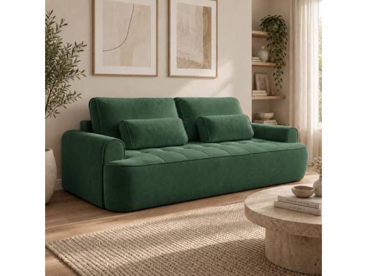 Home Collective Schlafsofa mit Bettkasten 250 cm Grün Gästebett, Ausziehcouch, Veloursstoff, Easy-Clean, quadratische Steppung, inklusive Zierkissen, Wohnzimmer Möbel