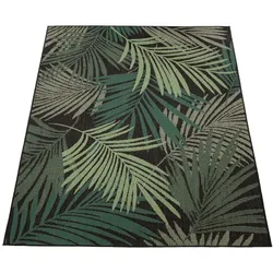 KADIMA DESIGN Outdoor Teppich Palmblättermuster Balkon, Terrasse schmutzabweisend Schwarz Rechteckig 240x340 | 100% Polypropylen | pflegeleicht