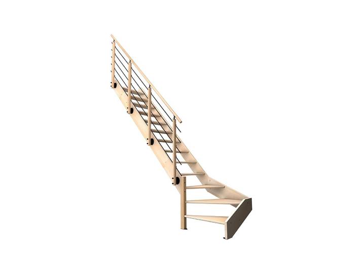 Kit escalier NOSTRA 1/4 tournant Gauche avec 13 marches et garde-corps