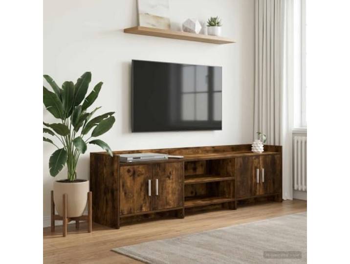 GKMBCVDFR TV-Schrank 168 x 33 x 47 cm Geräucherte Eiche Holzwerkstoff Stauraumregale, Metallgriffe, pflegeleicht, rechteckig, Wandmontage möglich