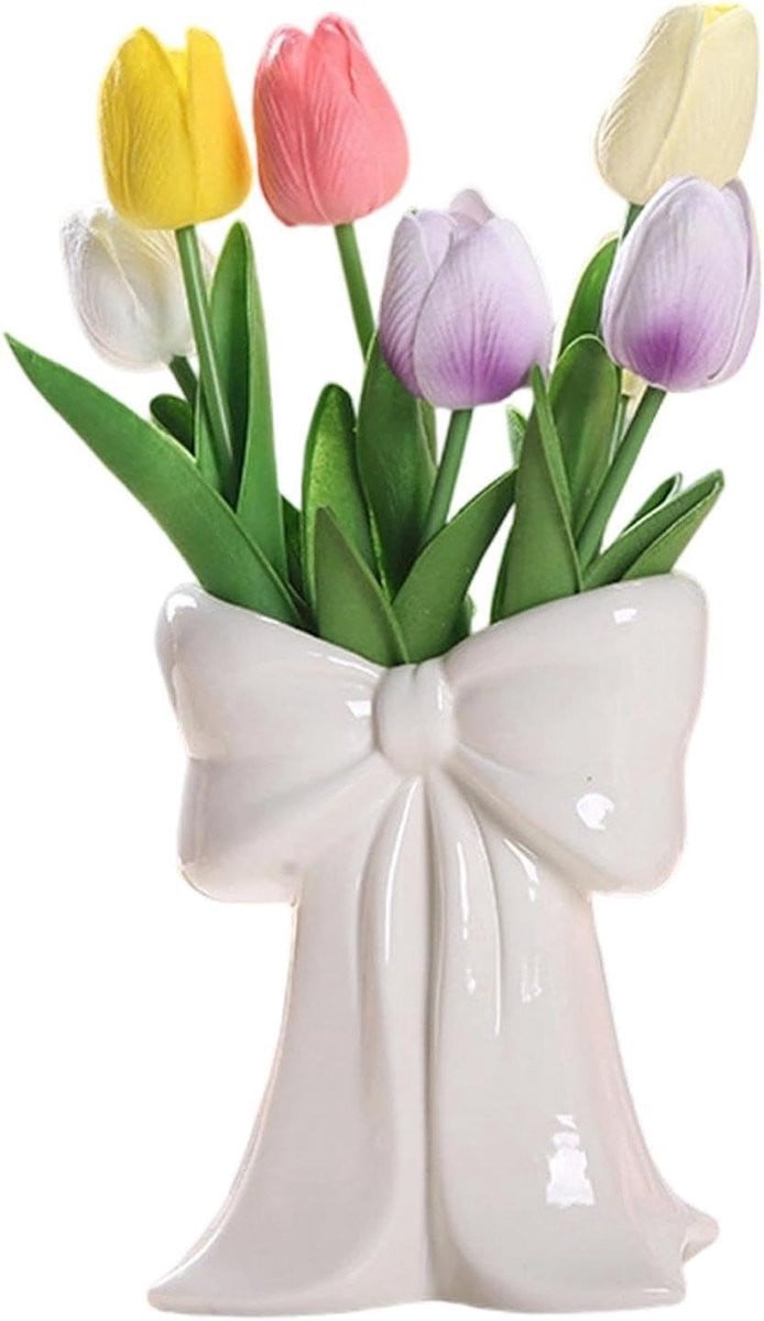 Wit Keramische Boogvaas voor Decoratie - 14 x 9 x 17 cm