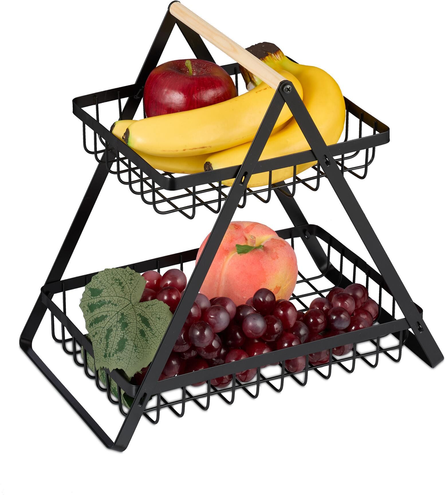 Obstschale RELAXDAYS "2-stöckig", braun (hellbraun, schwarz), Eisen, Schüsseln, Obstschale hellbraun, schwarz Einheitsgröße