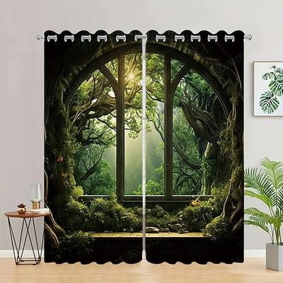 2 Paneele, Landschaftswald-Vorhang, Verdunkelungsvorhang für Wohnzimmer, Schlafzimmer, Küche, Fensterbehandlungen, wärmeisolierte Raumverdunkelung